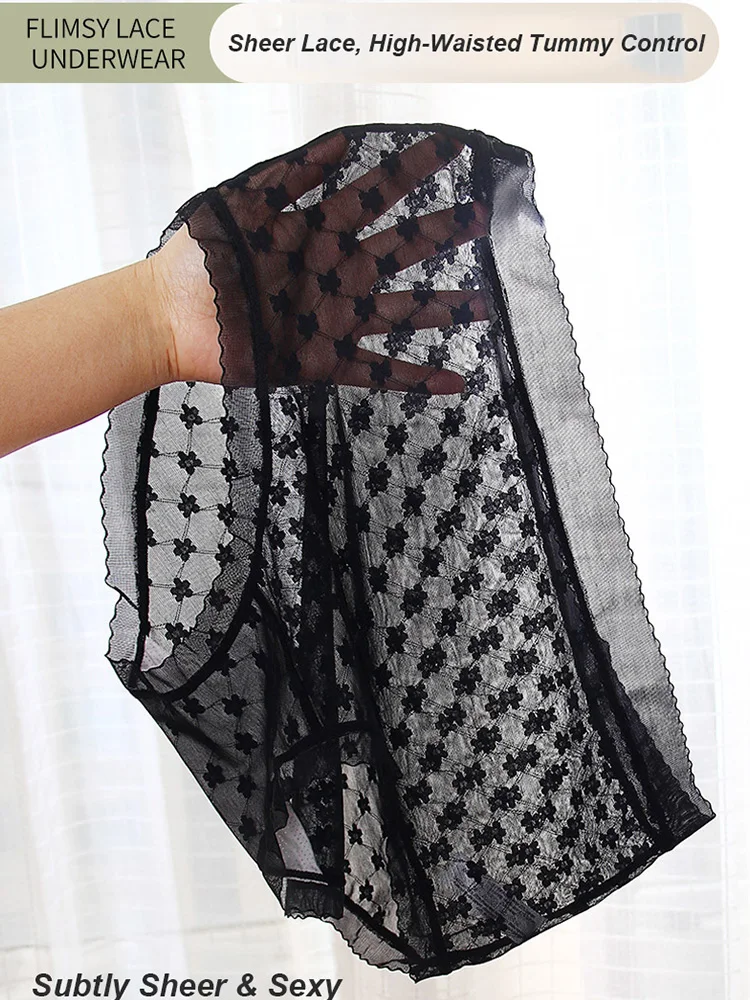 Damen-Spitzenhöschen in Übergröße, süß und sexy, transparente, atmungsaktive, nahtlose Unterwäsche, schnell trocknende Triangel-Slips ohne Prise Image