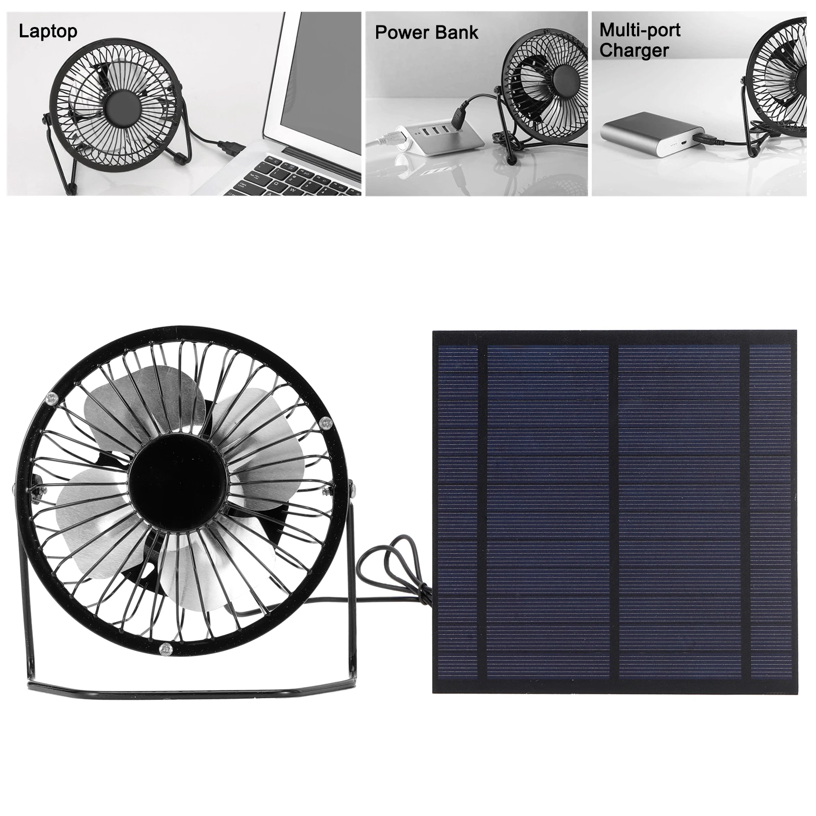 Tragbarer Ventilator, Solarpanel-betriebener Ventilator, 5 W Mini-Solarpanel mit tragbarem Lüfter, Photovoltaik-Solarpanel-Set für Gewächshaus Image