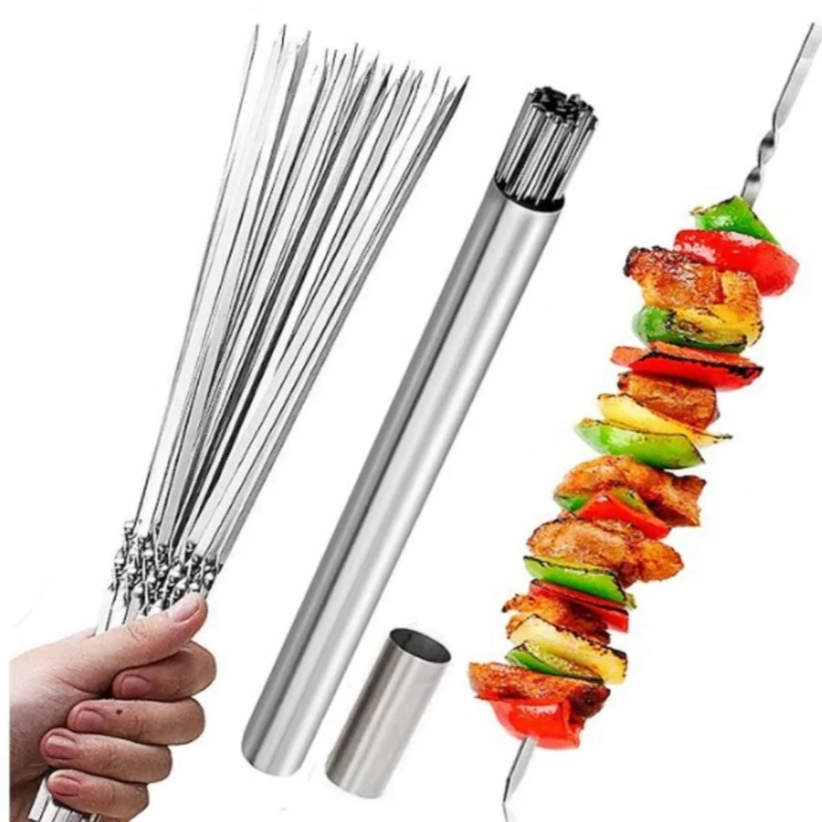 45 stücke Edelstahl-Grills pieße Lebensmittel qualität Edelstahls pieße recycelbare flache Grill nadeln Küchengeräte Image