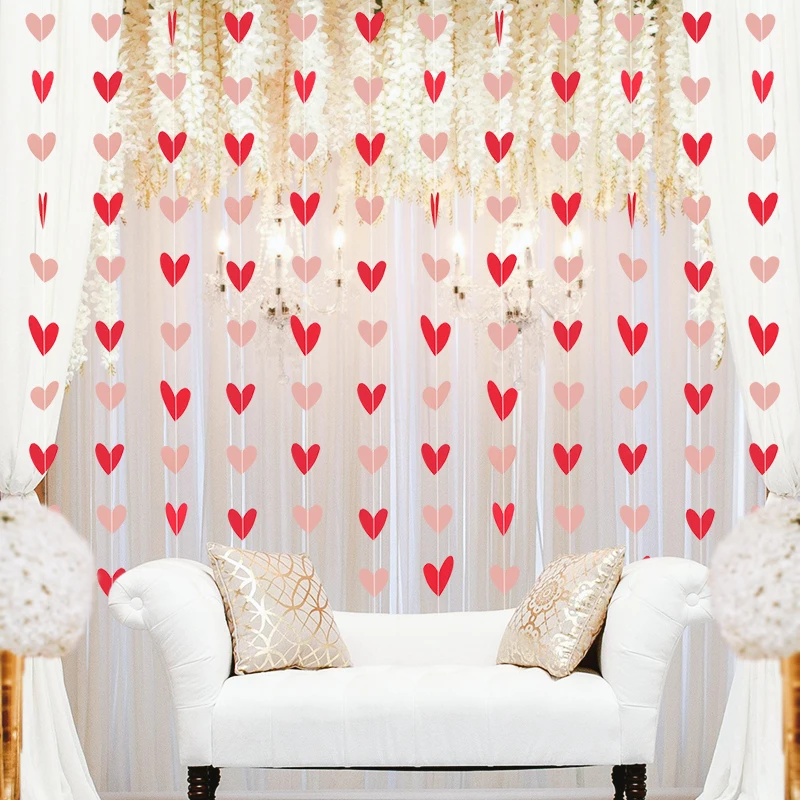 Rot Rosa Herz Girlande Schnur Valentinstag Dekoration Hochzeitstag Zuhause Wandbehang Papier Banner Flagge Geburtstagsfeier Image