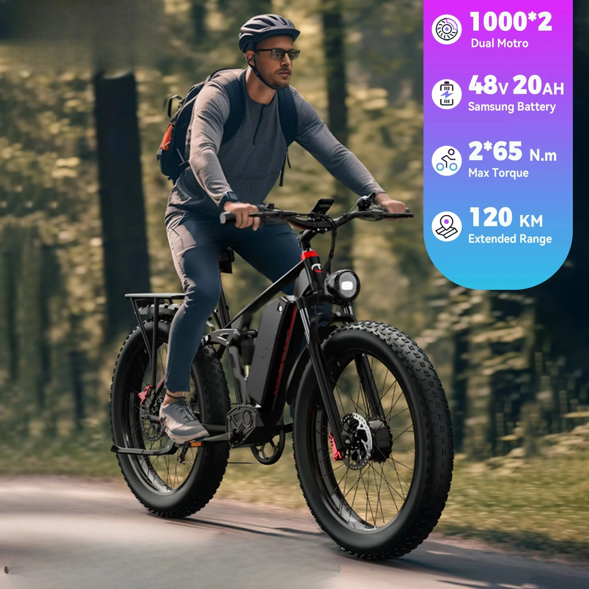 Duotts S26 1000*2 Dual Motor Elektrofahrrad mit 48V 20AH Lithiumbatterie Snow Mountain 26 Zoll Fat Tire für Erwachsene Image