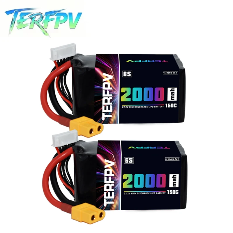 TERFPV 6S 22,2V 2000mAh 150C/300C FPV Lipo Batterie mit XT60 Stecker für FPV Drone Quadcopter Hubschrauber Flugzeug Lipo Batterie Image