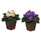 Nearly Natural 10 Plastic African Violet Artificial Plant with Vase (Set of 2) Purple