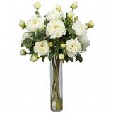 Nearly Natural Peony with Cylinder Silk Flower Arrangement White