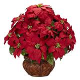 Nearly Natural Artificial Red Poinsettia With Decorative Planter Artificial Flower Arrangement