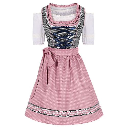Oktoberfest Robe Dirndl Femme de ménage Bavarois Prairies Femmes Soirée Fête de la Bière Tissu de style traditionnel