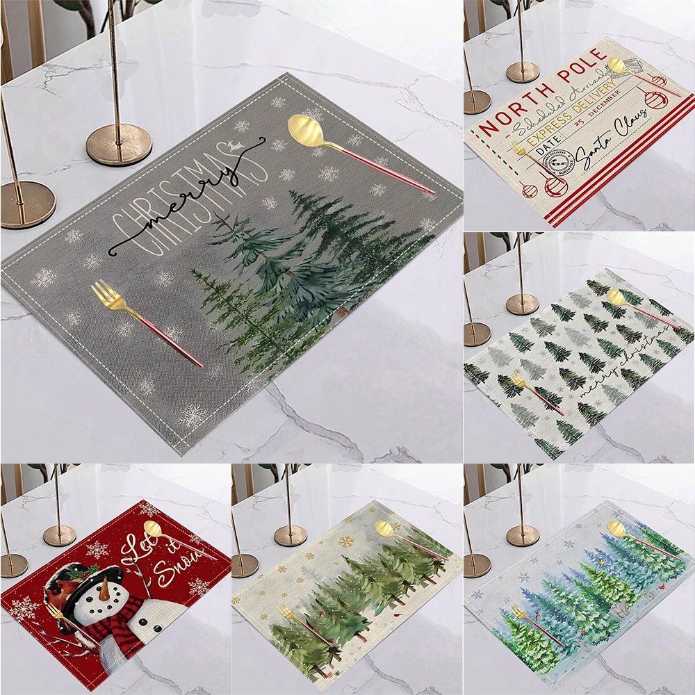 4/6/8PCS Weihnachtsbaum Tischsets Leinen rutschfeste Tischsets rechteckiger rutschfester Esstisch für Küche Home Decor Essentials Image