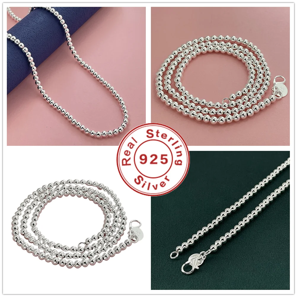925 Sterling Silber Exquisite 4 mm Buddha-Perlenkette für Männer und Frauen, luxuriöser Hochzeitsschmuck, Urlaubsgeschenk, 16–24