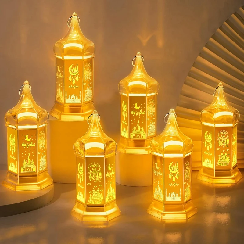 6 Stück Ramadan Kerze Laterne Lichter, 6,1 Zoll Gold Mini Laterne Lichter, Mubarak Hänge laternen dekorative Lichter langlebig Image