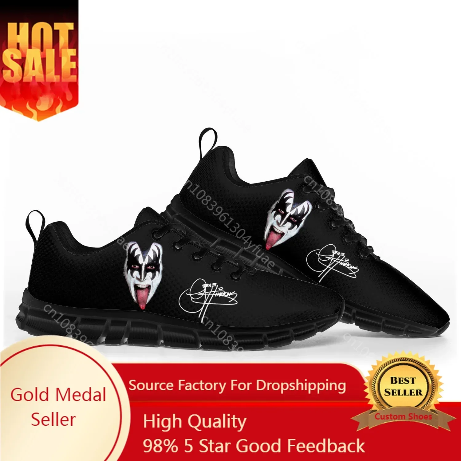 Gene Simmons Rock Sänger Sportschuhe Herren Damen Teenager Kinder Kinder Sneakers Casual Custom Hochwertige Paar Schuhe Schwarz