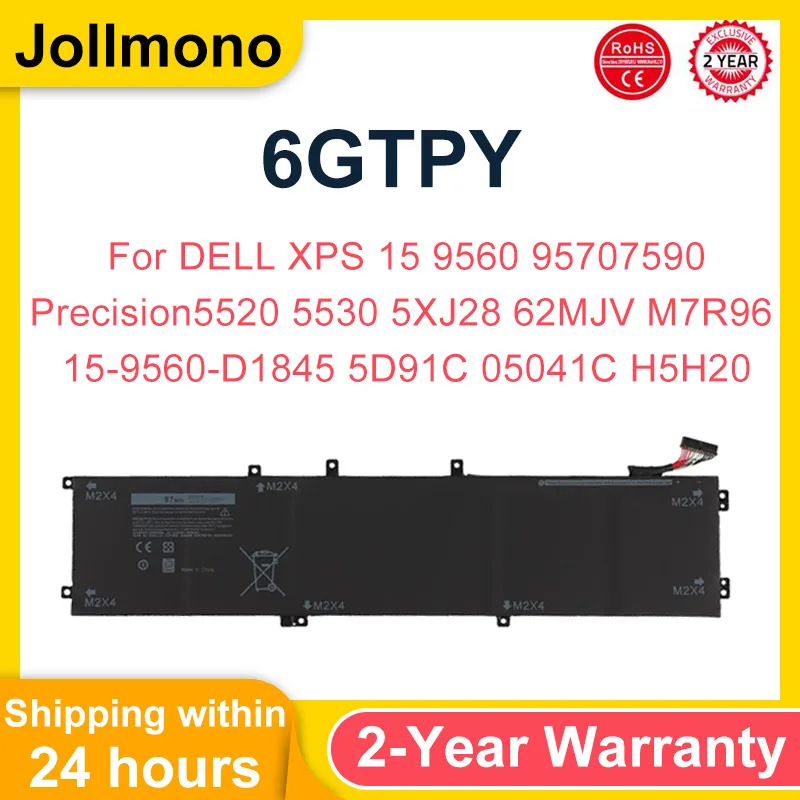 6GTPY H5H20 Laptop Akku Für DELL XPS 15 9570 9560 7590 Für DELL Precision 5520 5530 Serie Notebook 11,4 V 97WH