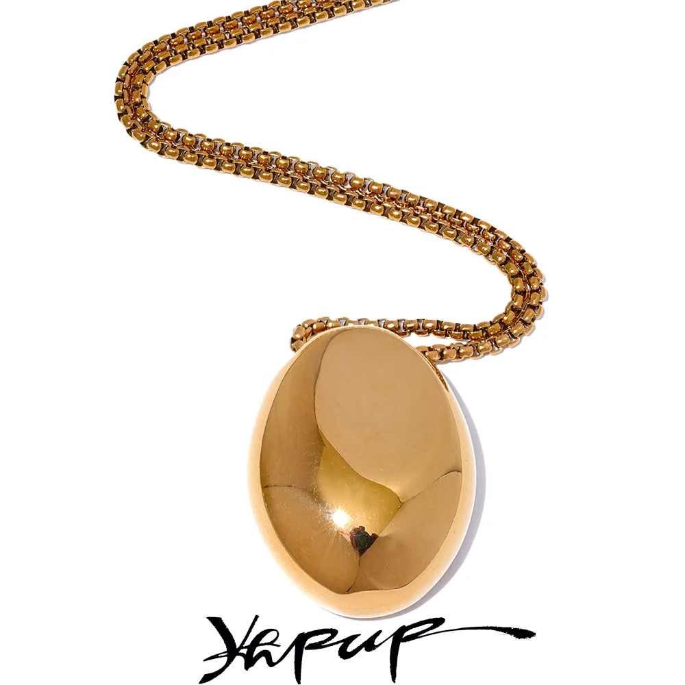 Yhpup 70 cm minimalistische lange Unisex-Pullover-Kette, Schmuck, 316l-Edelstahl, ovaler Anhänger, Halskette für Männer und Frauen, wasserdicht Image