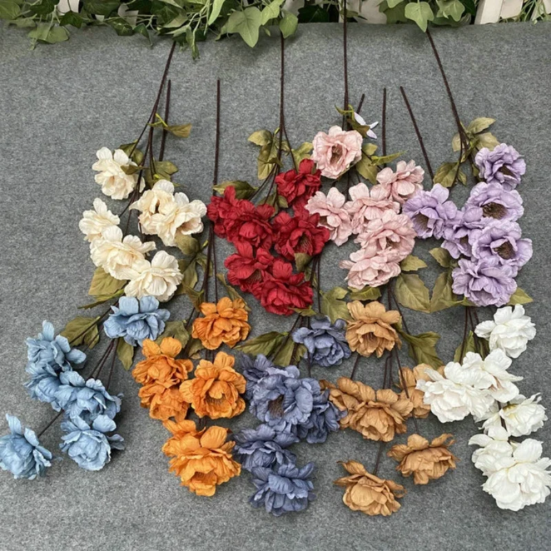 80CM6 Kopf Weiß Samt Pfingstrose Künstliche Künstliche Blume Restaurant Wohnzimmer Trockenen Blumenstrauß Dekoration Vase Dekoration Image