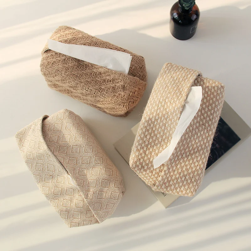 NEUE Jute-Taschentuchhülle im japanischen Stil, Serviettenhalter für Wohnzimmer, Tisch, Taschentuchboxen, Behälter für Zuhause, Autopapiere, Spenderhalter