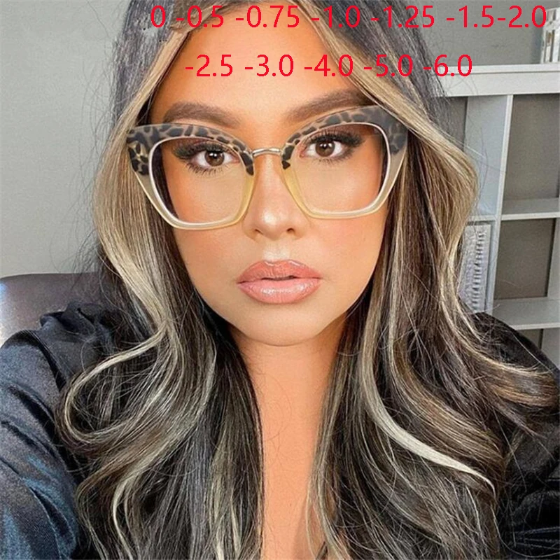Großer Rahmen für Damen, Anti-Blau-Strahlen, Brillen für kurzsichtige Katzenaugen-Kurzsichtbrillen, Dioptrien 0–0,5–0,75 bis –6,0 Image