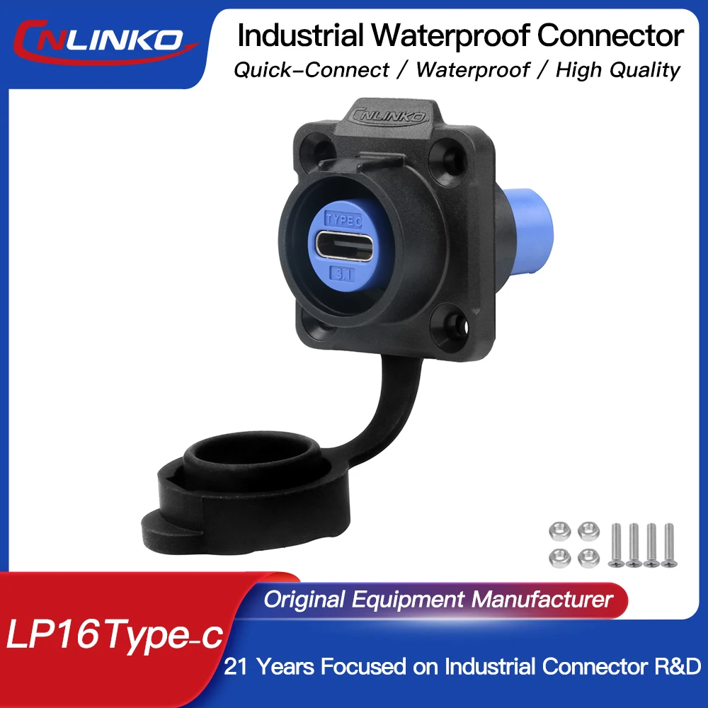 CNLINKO LP16 wasserdichter Typ-C-Stecker, 5 A Buchse, Buchsen, 10 Gbit/s, Panelmontage-Buchsen für die Schnelllade-Datenübertragung Image