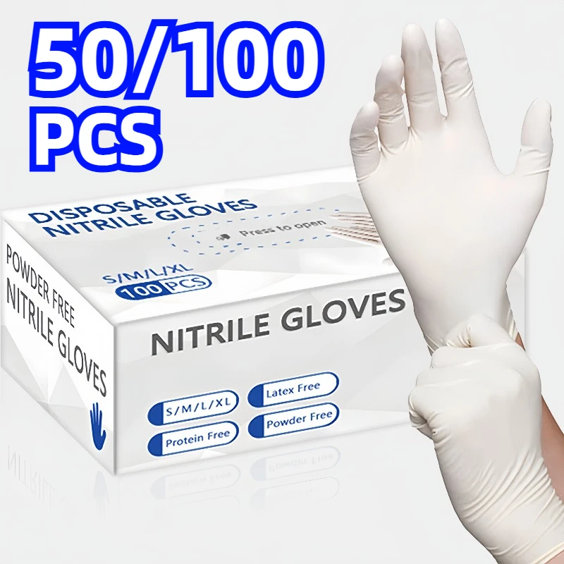 50/100PCS Weiße Nitril Handschuhe Küche Kochen Nitril Handschuhe Haushalt Geschirr Waschen Bad Reinigung Lebensmittel Verarbeitung Werkzeuge Image