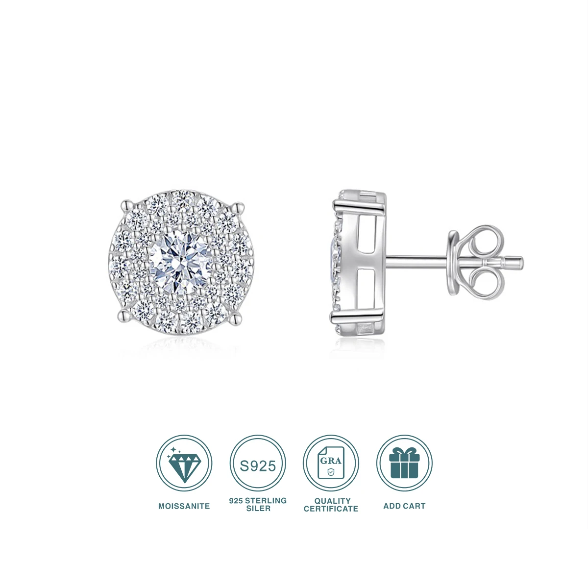 JIUZUAN 2 Stück 0,5 Karat Moissanit-Ohrstecker aus 925er-Sterlingsilber mit 18 Karat Gold, hypoallergen, mit Zertifikat geliefert Image