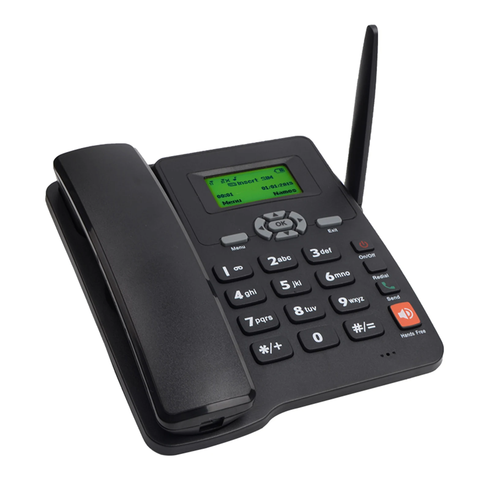 Schnurloses Telefon, Desktop-Telefon, SIM-Karte, 2G, festes kabelloses Telefon mit Antenne, Radio, Wecker, Funktion für den Anruf zu Hause
