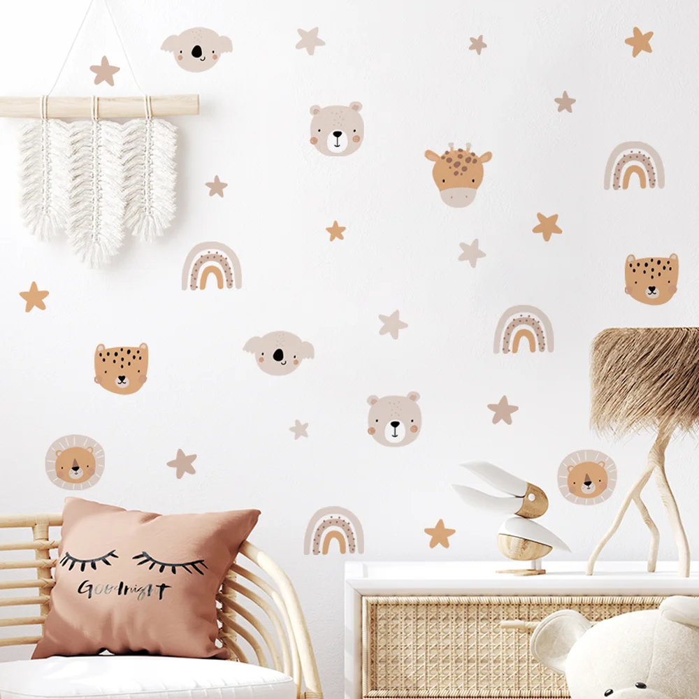 Boho Cartoon Niedlicher Regenbogen Bär Tiere Stern Kinderzimmer Wandtattoos Kunst Geschenke Kinderzimmer Mädchen Schlafzimmer Wandaufkleber Home Decor
