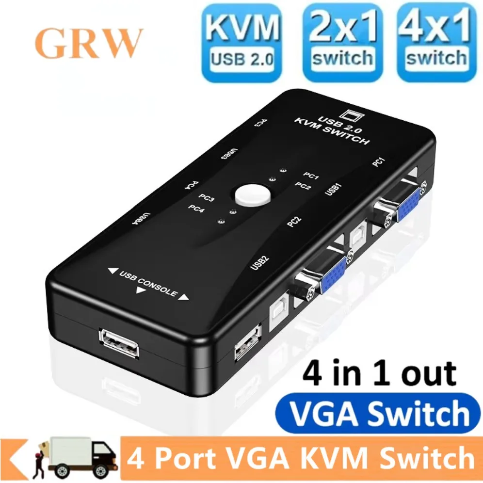 4 Port KVM Switch 4 In 1 Out USB VGA KVM Switches für Drucker Maus Tastatur Pendrive 1080P Share Switcher 2x1/4x1 VGA Switch Image