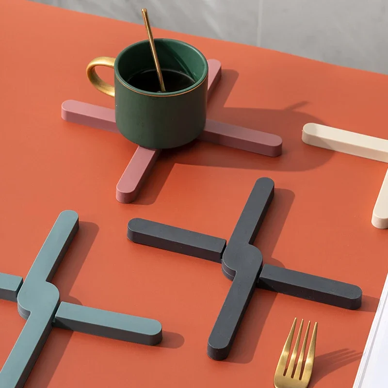 Silikon Hitzebeständige Pad Faltbare Rutschfeste Topf Pfanne Matte Tisch Tischset Teller Platte Kreuz Halter Untersetzer Küche Tisch Untersetzer Image