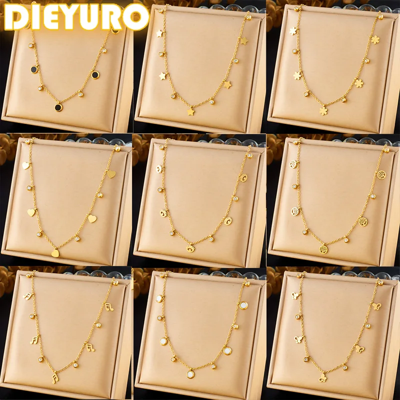DIEYURO 316L Edelstahl Zirkon Liebe Stern Blume Baum des Lebens Auge Halskette Mädchen Neue Trend Mode Hals Kette Schmuck Geschenk Image