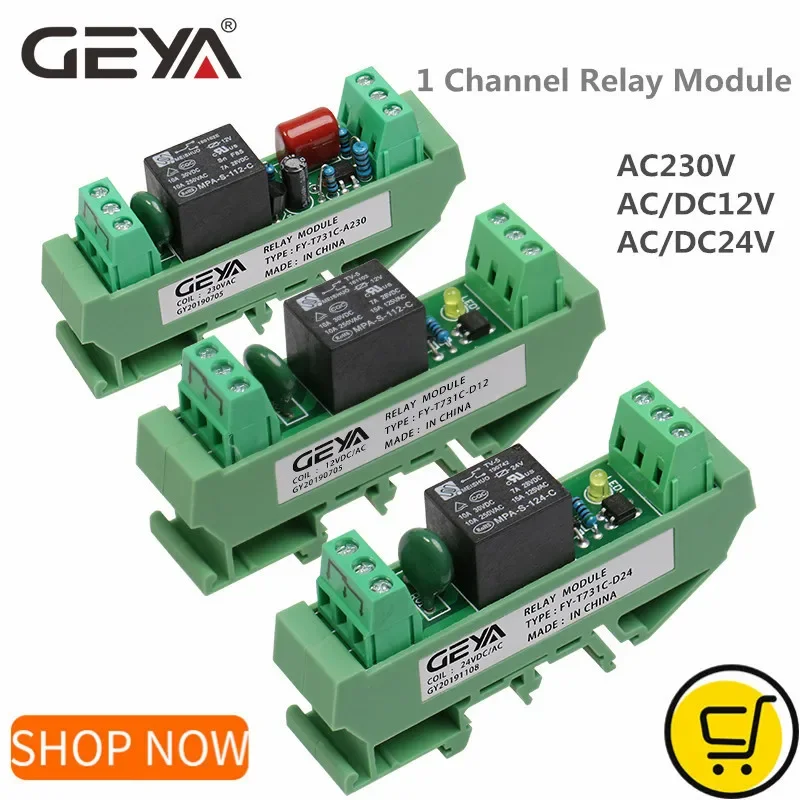 GEYA 1-Kanal-Relaismodul AC/DC5V 48V 24V 12V 110VAC 230VAC DIN-Schienenmontage GSM-Relaissteuerungs-Timer-Modul Image