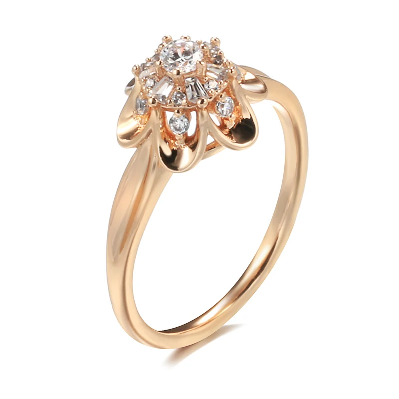 Kinel Luxus-Brautring aus 585er Roségold für Damen, modisch, natürlicher Zirkon, niedliche Fingerringe, romantisches Geburtstagsgeschenk für Freundin Image