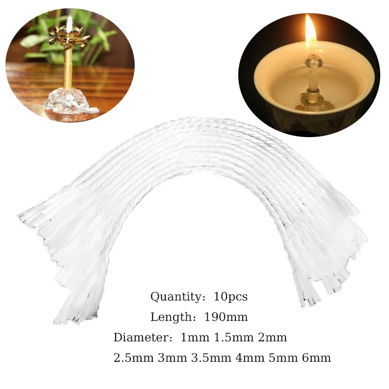 10 Stück, Länge 19 cm, weiße Glasfaserdochte, verwendet für Geburtstagskerzen, rauchfrei, DIY-Öllampen, Kerzenherstellungszubehör, Durchmesser 1–6 mm