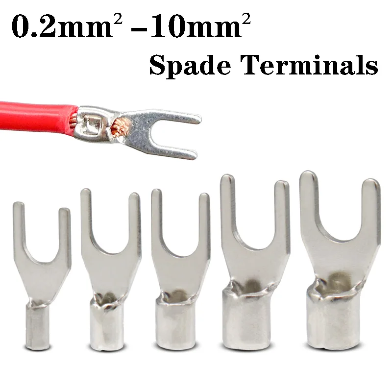 50 Stück Reinkupfer-Gabelkabelschuhe, nicht isolierte Flachstecker DSN/SNB0.5/1.25/3.5/5.5/8-3/4/5/6/8, Kabelverbinder Image