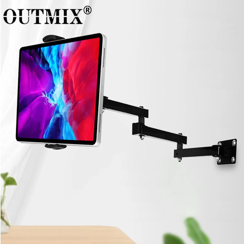 OUTMIX Wandhalterung für Tablets, langer Arm, ausziehbarer Handy-Wandhalter, verstellbarer Metall-Wandständer für iPhone, iPad, 4–13 Zoll Image