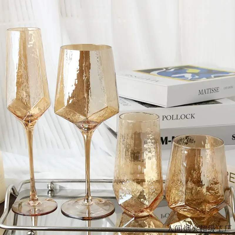 Verres hauts nordiques Vintage en ambre martelé, verres créatifs en cristal pour vin, Champagne, jus, pour ustensiles de bar de fête