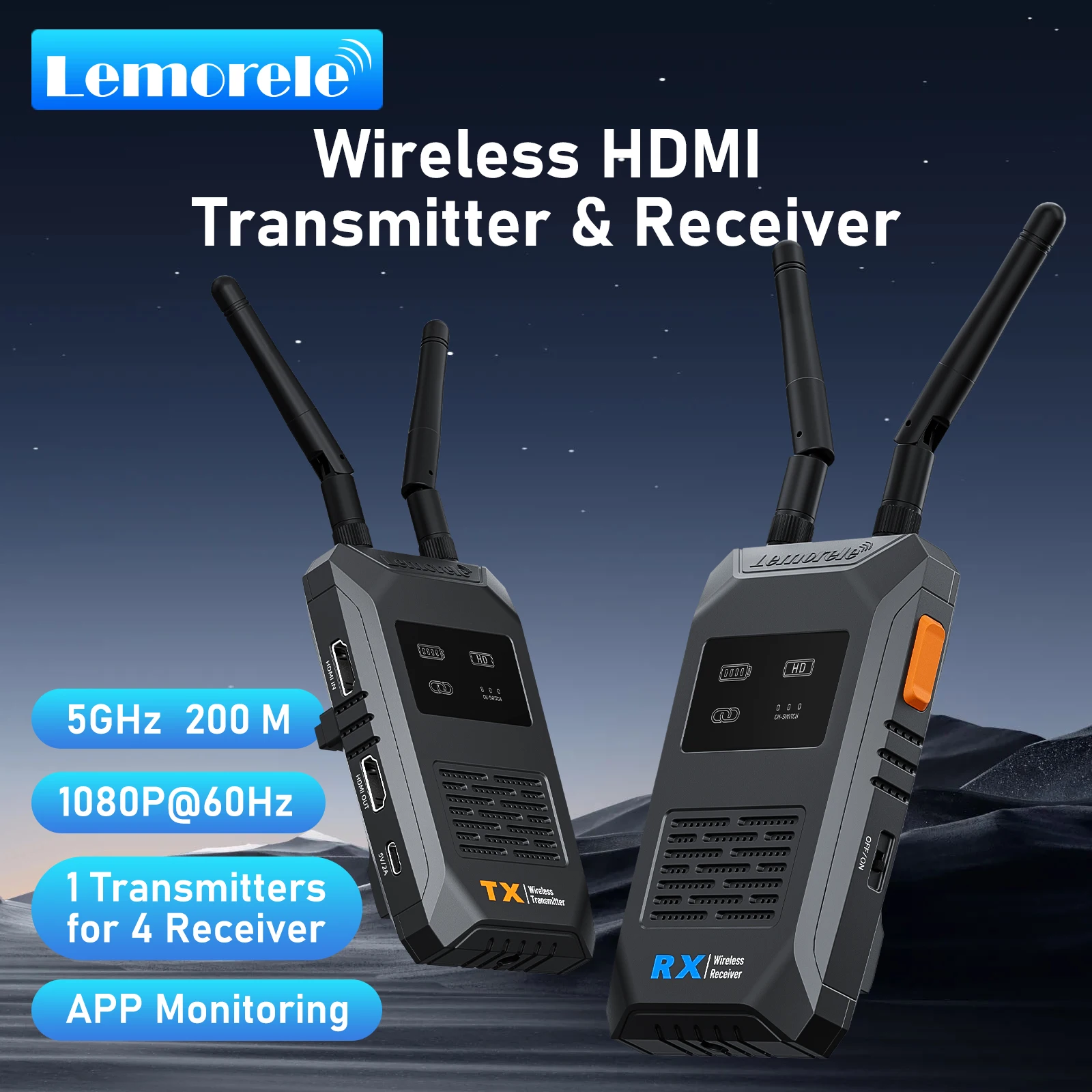 Lemorele Wireless Audio Video Transceiver 200 m HDMI-Sender und Empfänger mit geringer Latenz für Fotografie, Laptop zu TV-Monitor Image