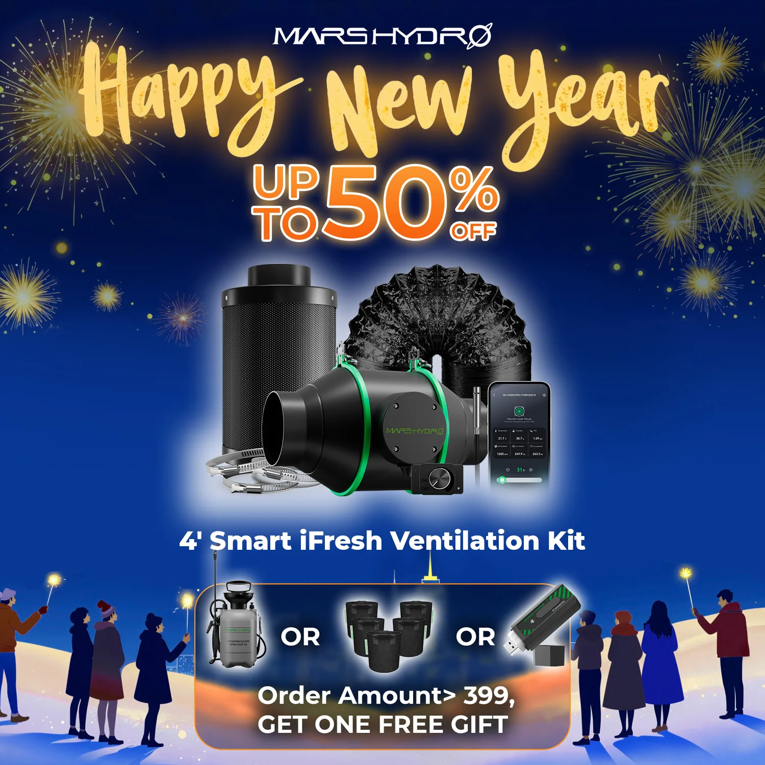 Mars Hydro 4''/6'' Smart Ifresh Inline-Lüfter mit Kohlefilter für Growzelt - Zimmerpflanzen Image