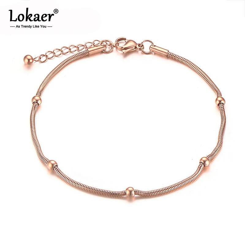 Lokaer Trendy Rose Gold Farbe Kette & Link Armbänder Für Frauen Hohe Qualität Edelstahl Perlen Armband & Armreif Geschenk B19103 Image