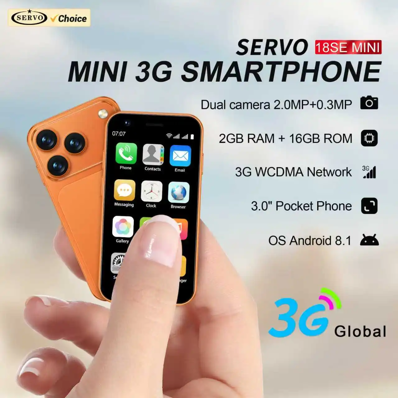 SERVO 18SE MINI Cute Android Smartphone 3G WCDMA Android OS Dual SIM Card Play Store Face Unlock Hotspot 3.0