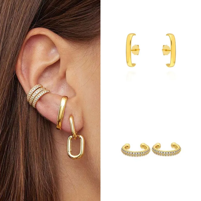 CRMYA Gold Silber Gefüllt Clip Ohrringe Für Frauen Vintage Unregelmäßige Große CZ Zirkon Stud Ohrring Ohr Manschetten Männer Schmuck Großhandel