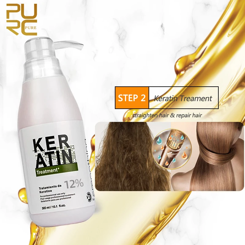 PURC Brasilianische Keratin-Haarbehandlung Formalin Professionelle Glättung Glättung Lockiges Haar Frizz Trockenreparaturcreme Haarpflege Image