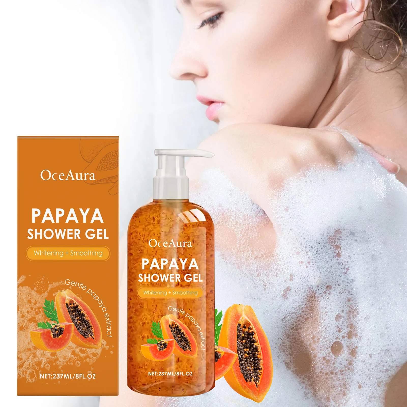 Papaya Whitening Duschgel, Peeling, Verblassen, Pigmentierung, anhaltendes Aroma, erfrischendes Kontrollöl, feuchtigkeitsspendend, reichhaltiger Schaum, Körperwäsche Image