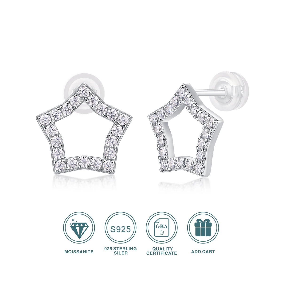 Jiuzuan 2 stücke Moissan ite Stern Ohrringe S925 Sterling Silber plattiert 18 Karat Gold funkelnden Valentinstag Hochzeitstag Geschenk Image