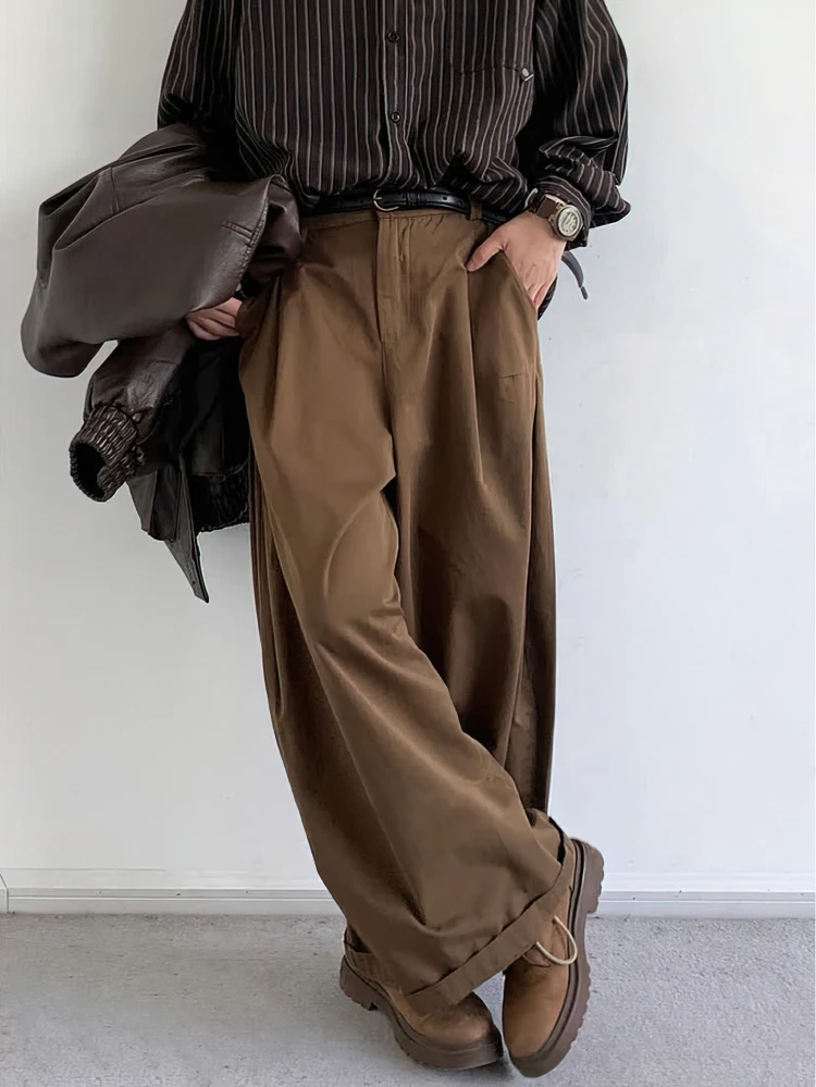 Vintage Braun Baggy Cargo Hosen Männer Koraen Harajuku Anzug Hosen Büro Casual Hosen Männlichen Breite bein Arbeit Neue