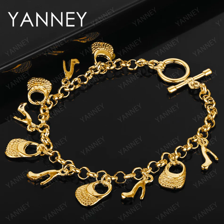 Mode 925 Sterling Silber 18 Karat Gold Frauen 8 Zoll Schuhe Taschen Armband Für Charme Punk Party Schmuck Großhandel Image