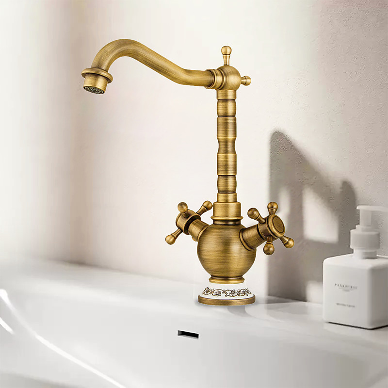 Bathroom Sink Faucet - Rotatable Chrome Mount Outside Two Handles One HoleBath Taps