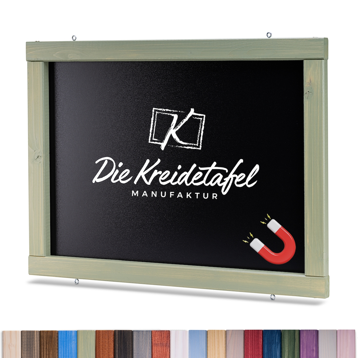 Die Kreidetafel Manufaktur Magnetische Kreidetafel - Magnettafel mit Holzrahmen / Weidengrün 100x50cm Image