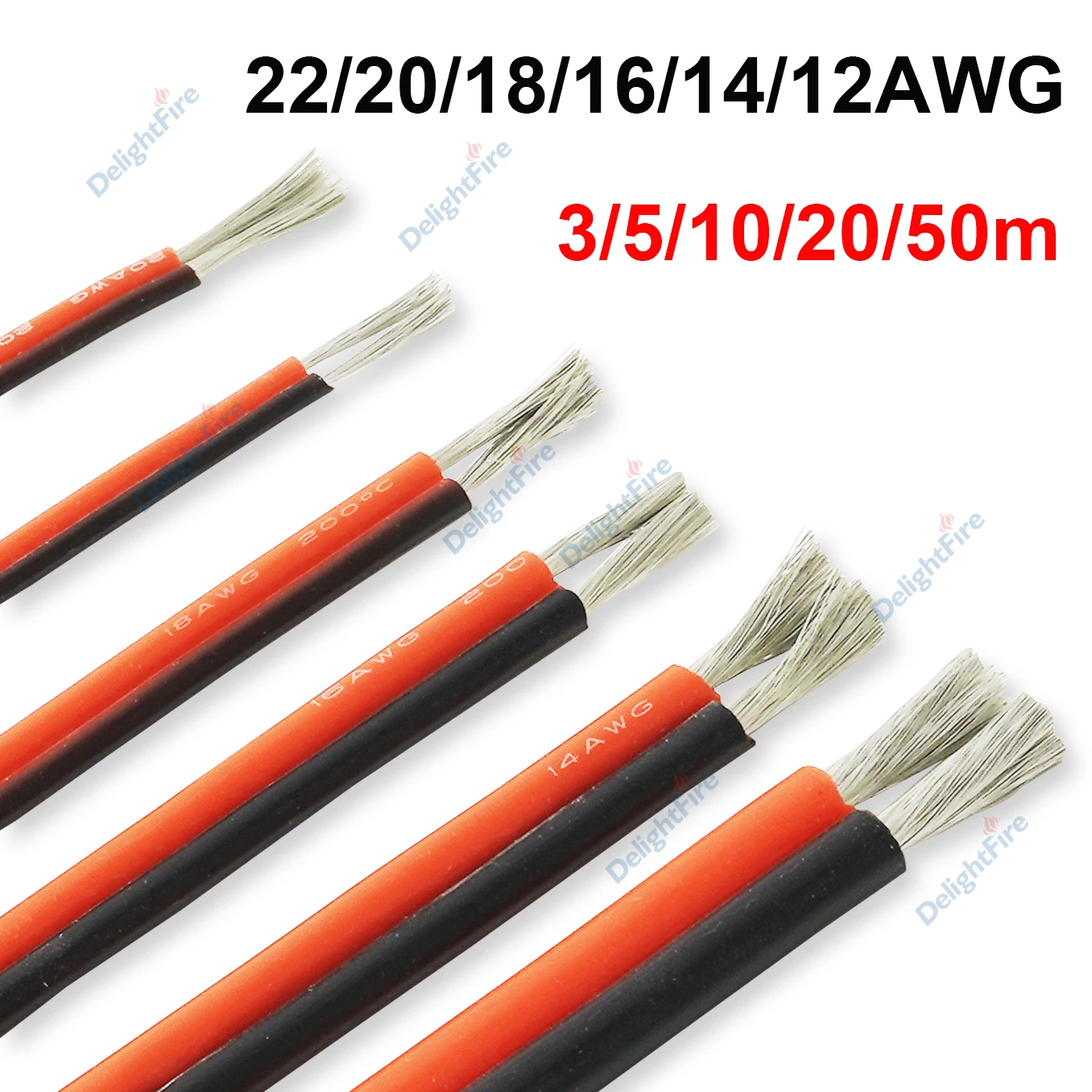 2-poliges rot-schwarzes Silikonkabel, flexibel, 22/18/16/14/12 AWG, hitzebeständig, verzinnter Kupferdraht für Kfz-Lautsprecher-Solarpanel Image