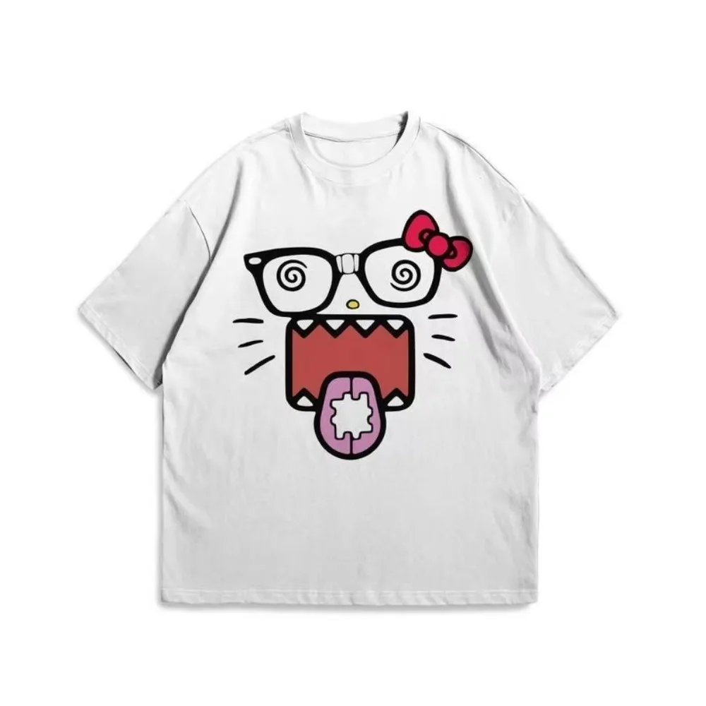 MINISO Hello Kitty Bold Graphic Tee Y2K Vintage T-Shirt für Männer Frauen Retro 90er Jahre Baumwolle bedrucktes T-Shirt Ästhetische süße Mode Tops