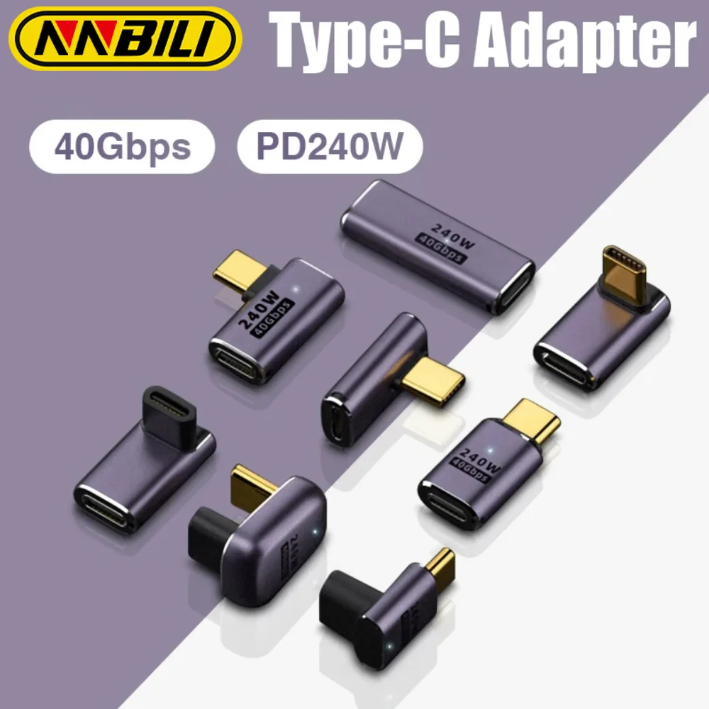 NNBILI USB 4.0 PD 240 W 8 K 60 Hz Ladegerät-Anschluss 40 Gbit/s Hochgeschwindigkeits-USB-C OTG U-förmiger gerader Winkel-Stecker auf Buchse-Adapter Image