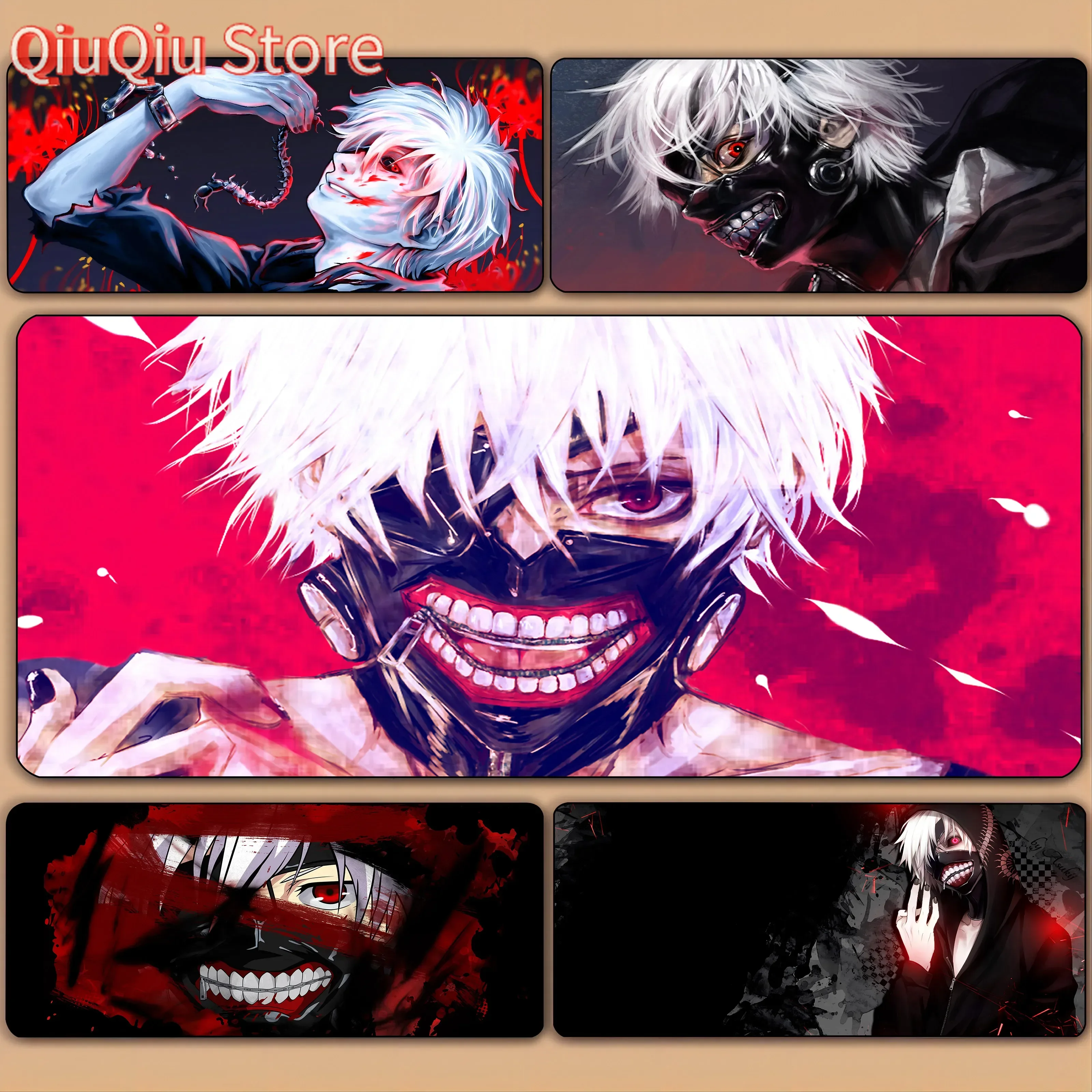 Tokyo Ghoul Kaneki Ken Mousepad HD-Druck Computer Gamer Locking Edge Rutschfestes Mauspad XXL90x40cm Tastatur PC Schreibtischunterlage Image