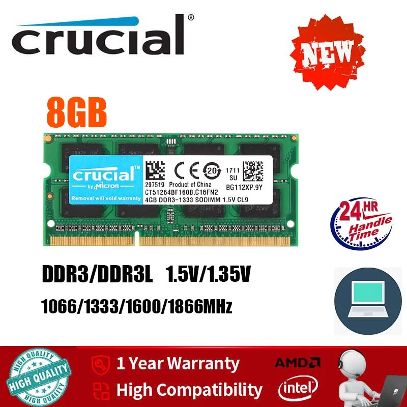 Crucial Notebook DDR3 RAM DDR3L 4 GB 8 GB SODIMM 1333 1666 MHz 204Pin 1,35 V/1,5 V RAM PC3-10600 12800 FÜR Laptop Image
